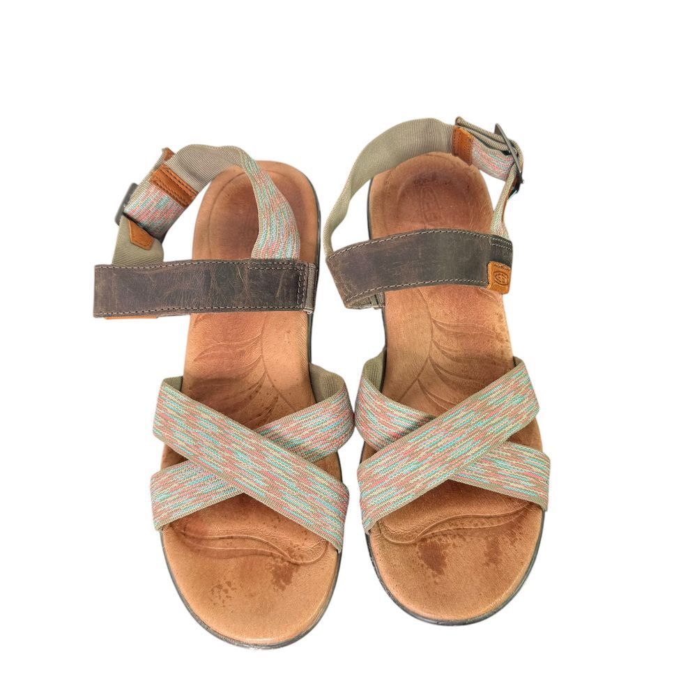 Keen Women's Cross-Strap Sandals in Brown and Mint